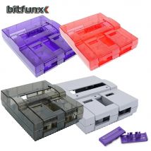 Bitfunx SNES Ersatzschale, transparente Hülle für Nintendo SNES SFC, US-Version, Retro-Spielekonsolen, durchscheinend, Schwarz