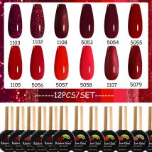 RG 12 Stück 15 ml Gel-Nagellack-Lack-Set, Soak Off UV-Glitzer, vielseitiges Nagelgel, DIY Salon Home Semi Permanent Nail Art Lacque