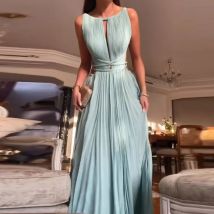 Sexy Aushöhlen Backless Swing Strand Kleid Frühling Sommer Ärmellose Feste Party Kleid Frauen Oansatz Hohe Taille Gefaltete Lange Kleid