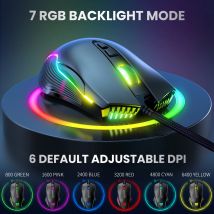 ONIKUMA Programmierknöpfe, dynamisches RGB, ergonomisches Design, Mäuse, Gaming-Maus, verstellbar, 6400 DPI, 6, 7, für Laptop, PC, Gamer