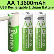 Bestely AA wiederaufladbarer Lithium-Akku, 1,5 V, 13600 mAh, schnelles Laden, langlebige Li-Ionen-Akkus, 2000 Zyklen, mit USB-C-Kabeln
