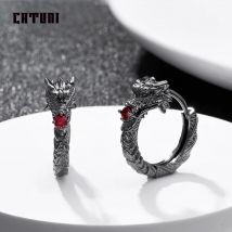 Catuni Hot Dragon Goth Punk Creolen Kupfer eingelegter roter Zirkon Hip Hop Rock Ohrring Schmuck Accessoires Geschenk für Mann Frau