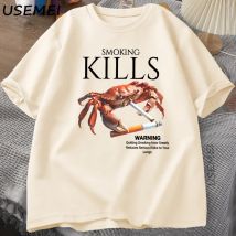 Rauchen Tötet Krabbe T Shirts Unhinged Weirdcore T-Shirt Seltsame Graphic Tee Harajuku Baumwolle Kurzarm T-shirt Herren Kleidung