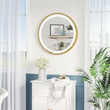 kleankin Espejo de Baño con Luz LED Ø60x4cm Interruptor Táctil 3 Luces Ajustable