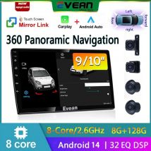 Evean 8G 128G Octa Core Android14 Car Radio Wireless Carplay  Android Auto 2 din Multimedia Player 360 Panoramic Camera System
