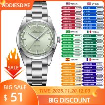 ADDIESDIVE 36MM Orologio da uomo semplice in acciaio inossidabile Bubble Mirror Glass Orologi al quarzo di lusso 100M impermeabile AD2066 Reloj Hombre