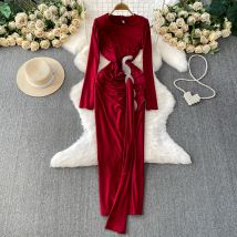 Sexy Elegant long sleeve O-neck rhinestone pencil dress Women evening korean fashion ceremony dresses