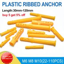 M6 M8 M10 20pcs-100pcs Yellow Plastic Expansion Pipe Tube Rubber Plug Wall Plugs Plastic Ribbed Anchor for Self-tapping Screws