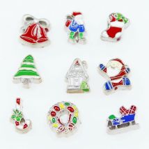 Mix 20pcs Enamel Tree Christmas Floating Charms Living Glass Lockets Bracelet Necklace Diy Jewelry Accessory