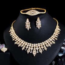 Drei graden 4 Stück funkelnde Zirkonia Gold Farbe Luxus Dubai nigerian ischen Braut Hochzeits feier Schmuck Set für Frauen tz869
