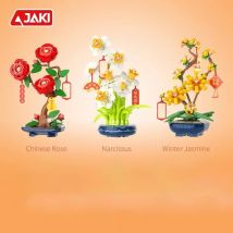 JAKI Plant Diary series potted rose bonsai Daffodil simulation art flower home model decoration girl building blocks flower toys