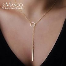 Minimalistische Halskette mit rundem Stab-Anhänger für Frauen, Perlen-Schlüsselbein-Halskette, Blätter, lange Kette, Modeschmuck, Statement-Geschenk für Mädchen