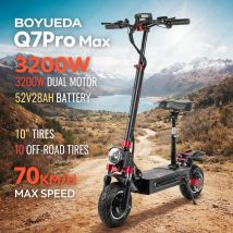BOYUEDA Q7Pro Max E-Scooter 3200W Doppelmotor 52V28AH Akku NFC-Aktivierung App-Steuerung E-Scooter Geräuscharme Reifen Elektroroller