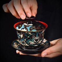 Gold und Silber vergoldete Gaiwan, einzelne hochwertige Teekanne, Porzellan-Kung-Fu-Teese rvice, Tee-Verbrühungs schale, Vintage-Teekanne