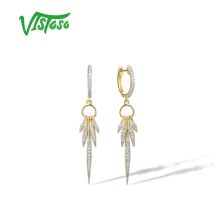 VISTOSO czyste 14K 5885 kolczyki z żółtego złota dla kobiet musujące diamenty długie geometryczne rocznica ślubu piękna biżuteria