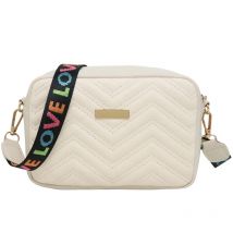 Rilibegan bestickte Kameratasche, PU-Material, lässige kleine quadratische Tasche, vielseitige einzelne Umhängetasche, bedruckter Schultergurt