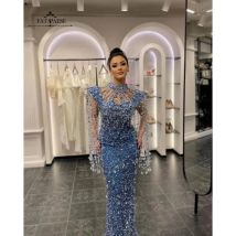 FATAPAESE Haute Couture Ballkleider, Ausschnitt, Kristalle, Quasten, Perlen, Abendkleider für Hochzeitsgäste, luxuriöses Verlobungskleid