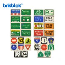 Sortiment an Verkehrszeichen-Set, bedruckten Ziegelfliesen, kundenspezifisches MOC-Bausteinspielzeug