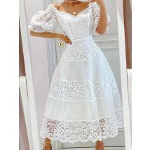 Weißes Kleid mit Blumen druck Frauen Sommer elegante Puff ärmel Slash Neck Kleid Spitze Nähte schlanke Party Abschluss ball Hochzeit lange Kleider