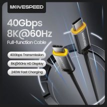 MOVESPEED T01 Cavo USB C 240 W Ricarica rapida 40 Gbps Tipo C Cavo dati 8K 60 Hz Cavo con funzionalità complete per MacBook Surface HP Laptop