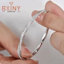 BXINY Full 2mm Moissanite Mobius Bangles 100% S925 Silver Certified Diamond Twisted Bracelets for Women Party Gifts Fine Jewelry