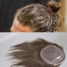 Herren-Toupet aus Echthaar, langlebiges Mono-Lace-Toupet für Männer, Haarersatzsystem, 12 Zoll, Schweizer Lace-Front, Herrenperücke, 8"x10" 17 #