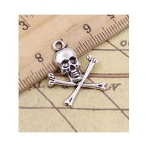 25pcs Charms Skull Skeleton Bone Dangerous Sign 24x19mm Tibetan Pendants Crafts Making Findings Antique DIY Jewelry
