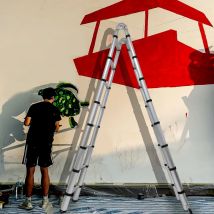 EFAN Scala telescopica con telaio A 5M, scaletta in alluminio 8+8 da 2,5M + 2,5M con barra stabilizzatrice Scala di estensione pieghevole in alluminio