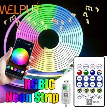 RGBIC Neon Strip Light 5V USB Power With Bluetooth App Remote Control Waterproof Flexible Ribbon Tape Neon Lights 1M 2M 3M 5M
