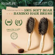 BOOMSLIFE Haarbürste mit weichen Wildschweinborsten, professionelle Damen-Bambus-Haarbürste, Massage-Bambuskamm für Haare, Schönheitspflege, Salon-Werkzeuge