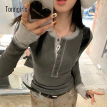 Tonngirls Harajuku T Shirt Frauen Patchwork Schlank Crop Tops Streetwear Y2k Vintage Tops 2000er Jahre Japanische T-shirts Herbst Grunge Tops