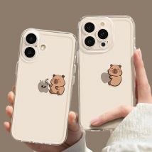 Niedliche Cartoon-Capybara Transparente Handyhülle für iPhone 16 15 14 11 12 13 Pro Max Plus Mini 7 8 SE XS XR Durchsichtige Schutzhülle