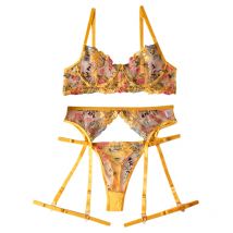 Ellolace Lingerie Sensual Lace Underwear Transparent Embroidery 3-Piece Garters Fancy Beautiful Short Skin Care Kits Intimate