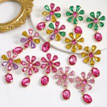 Beste Dame gemischt gelee farbenen Strass Frauen Anhänger Blatt Tropfen Ohrringe Titan Stahl Ohrringe girly Herz Schmuck Ohrringe