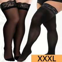 Plus Große Größe Übergroße Frauen Schwarze Spitzenstrümpfe Oberschenkelhoch Sexy Ultradünn für Lolita Mädchen Overknee-Socken Anti-Rutsch XXXXL