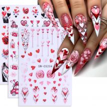 4 stücke Valentinstag Nagel Aufkleber 3D Rote Rose Liebe Herz Brief Auto Klebstoff Slider Nagel Aufkleber Maniküre Dekoration Zubehör