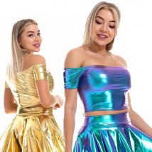Femme Wetlook Sexy Shiny Holographische Metallic Spandex Tank Tops Streetwear Weste Ärmel Crop Top Rave Club Pole Dance Mode