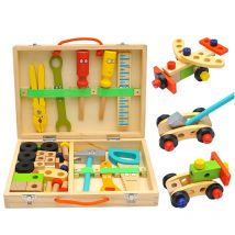 Pädagogisches Montessori Kinder Spielzeug Kunststoff Holz Toolbox Pretend Spielen Set Kinder Mutter Schraube Montage Simulation Schreiner Werkzeug