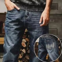 Vintage-Jeans für Herren, verschleißfest, für den Außenbereich, klassischer amerikanischer Stil, blaue Hose, Baggy, gerades Bein, coole Streetwear-Jeans
