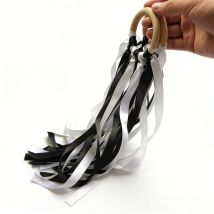 20/10PCS/LOT  black and white Wood Ribbon Ring Toy -Ribbon Hand Kites- Waldorf Toy- A Discounted Party Favor Pack