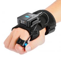 Eyoyo 2D-Bluetooth-Barcode-Scanner für die linke und rechte Hand, tragbarer Scanner, patable 1D QR-Finger-Barcode-Lesegerät, kabelloses Gerät