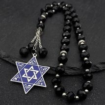 Jüdisches Hexagramm Judaica-Symbol, blaue Emaille, Auto-Anhänger, Edelstahl, Davidstern, Schild 33, Glaspilierperlen, Schmuck, Geschenk