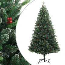 Hinged artificial Christmas tree with red berries 180 cm