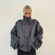Neuer Stehkragen-Damenmantel mit Langen Ärmeln, Einreihig, Taschen, Locker Geschnittene Damenjacke 2026 Herbstmode Pendler-Damenoberbekleidung