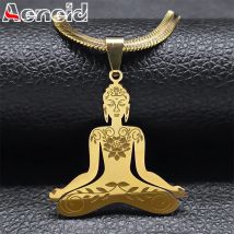 Yoga Buddha Glück Amulett Anhänger Halskette Halsreif für Frauen Männer Edelstahl Gold Farb schutz Halskette Schmuck n965s04