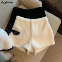 Breite Bein Shorts Frauen Einfache Plüsch Mode Weiche Hohe Taille Herbst Winter Hotsweet Sanfte Koreanische Stil Mujer Klassische Alle-spiel