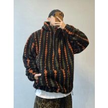 Retro vertikal gestreiften Herbst Winter übergroßen Kapuzen mantel Herren warmen Samt lose lässige Halb reiß verschluss Jacken männliche Kleidung