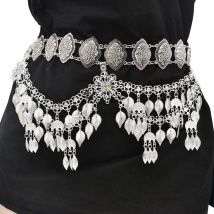 Ethnischer Stil lässt Frauen Haar bekleidung Taillen kette Zubehör Vintage Böhmen Quasten Anhänger Metall weiblich geschnitzten Hohlkopf Schmuck