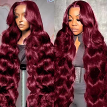 13x6 Body Wave Lace Front Wig 99J Burgundy Lace Frontal Wig HD Transparent Lace Frontal Wig Human Hair Pre Plucked 99j Red Color