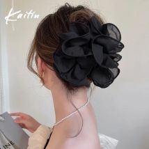 Neue große Chiffon Klaue Clip Haars chleife große schwarze Stoffband Blume Rose Klaue Kiefer Klammern Clips Zubehör für Frauen